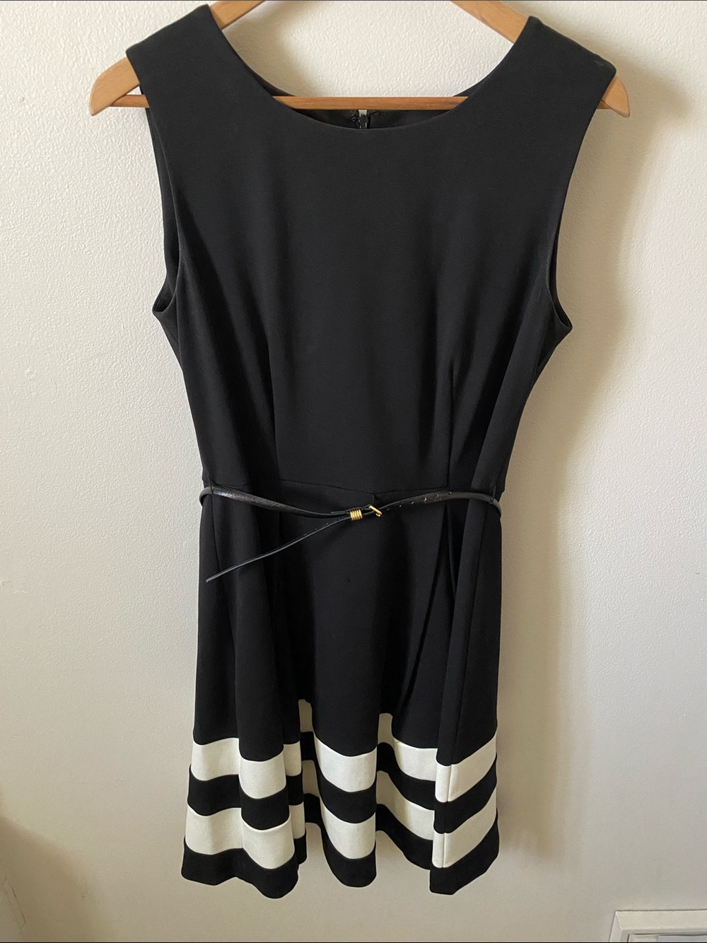 Calvin Klein Black Mini Dress with White Stripe Hem